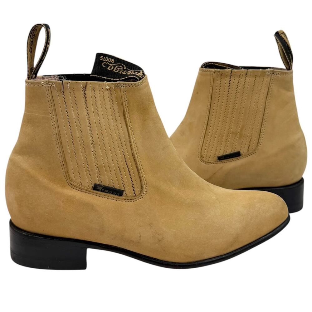 Arango Leather Chelsea Charro Boots 25.5 8.5 Suede Ankle Booties Western Mexico